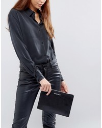 Armani Jeans Leather Zip Top Clutch Bag In Black