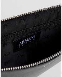 Armani Jeans Leather Zip Top Clutch Bag In Black