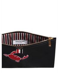 Thom Browne Medium Crab Patch Brushed Leather Pouch