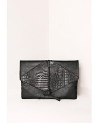 Missguided Croc Faux Leather Thread Through Clutch Bag Black
