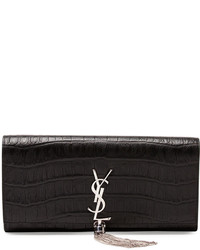 Saint Laurent Monogram Croc Stamped Clutch Bag Black