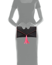 Neiman Marcus Neon Contrast Envelope Clutch Bag Black