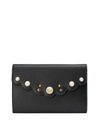 Gucci Peony Pearly Leather Pouch Nero