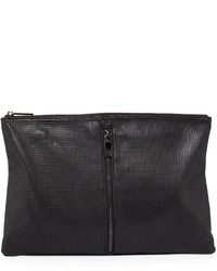 Neiman Marcus Perforated Zip Large Clutch Bag Black