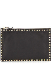 Valentino Rockstud Large Zip Pouch Bag Black