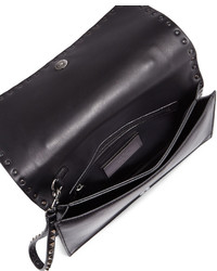 Valentino Rockstud Leather Full Flap Wristlet Clutch Bag Black