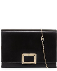 Roger Vivier Soft Calfskin Leather Envelope Clutch Bag Black