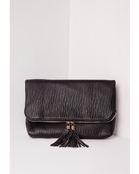 Missguided Statet Double Tassel Fold Over Clutch Black