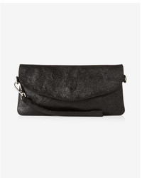 Express Street Level Metallic Fold Over Leather Clutch