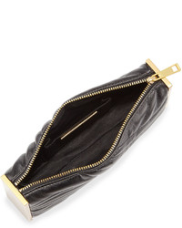 Neiman Marcus Trapunto Faux Leather Evening Clutch Bag Black