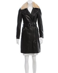 Burberry Brit Shearling Trimmed Leather Coat