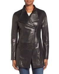 Elie Tahari Claire Asymmetrical Cutaway Leather Coat