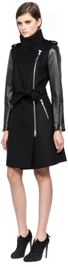 mackage wool jacket with leather sleeves