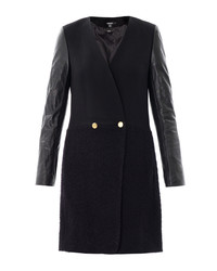 DKNY Leather Sleeve Wool Coat