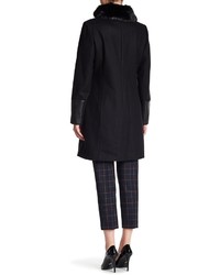 Rachel Roy Faux Fur Trim Asymmetrical Wool Blend Coat
