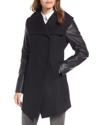 Laundry by Shelli Segal Faux Leather Sleeve Wool Blend Coat