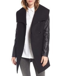 Laundry by Shelli Segal Faux Leather Sleeve Wool Blend Coat