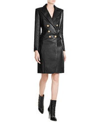 Balmain Leather Coat With Embossed Buttons