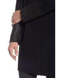 Eileen Fisher Leather Detail Wool Sweater Coat