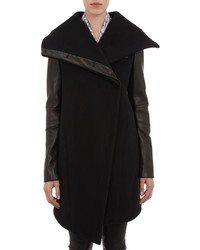 Helmut Lang Leather Sleeve Melton Coat Black