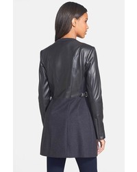Vera Wang Leather Wool Blend Front Zip Coat