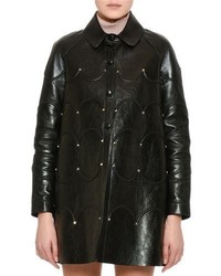 Valentino Scalloped Rockstud Leather Coat Black