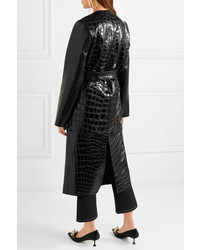 ATTICO Snake And Crocodile Effect Glossed Leather Trench Coat Black