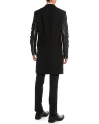 Givenchy Wool Leather Moto Long Coat Black