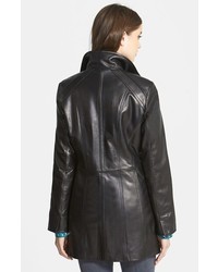 Ellen Tracy Zip Front Leather Walking Coat