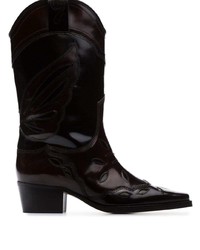 Ganni Black Marlyn 45 Polished Leather Cowboy Boots