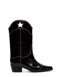 Ganni Black Marlyn 50 Cutout Star Leather Cowboy Boots