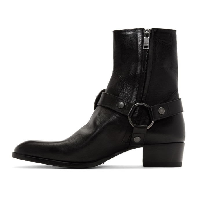 Saint Laurent Black Wyatt 40 Age Harness Boots, $718 | SSENSE | Lookastic