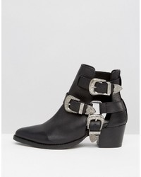 Asos Radiate Wide Fit Leather Western Buckle Boots