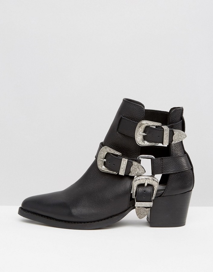 Asos Radiate Wide Fit Leather Western Buckle Boots, $87 | Asos | Lookastic