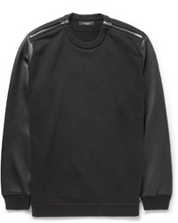 Black Leather Crew-neck Sweater