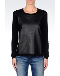 Armani Jeans Crew Neck Jumper In Faux Leather And Wool