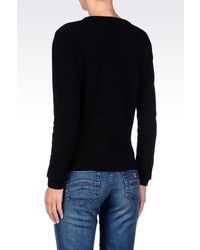 Armani Jeans Crew Neck Jumper In Faux Leather And Wool