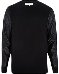 River Island Black Leather Look Sleeve Sweatshirt