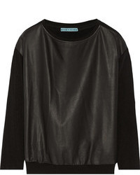 Alice + Olivia Dominque Leather Paneled Stretch Jersey Sweatshirt