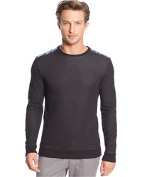 Calvin Klein Faux Leather Overlay Crew Neck Sweater