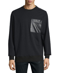 Ovadia & Sons Leather Pocket Zip Sweatshirt Black