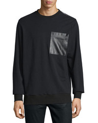 Ovadia & Sons Leather Pocket Zip Sweatshirt Black