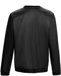 Topman Black Leather Look Sweatshirt