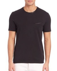Black Leather Crew-neck T-shirt