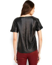 Black Boxy Faux Leather Tee