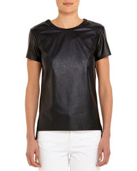 Jones New York Perforated Black Faux Leather Tee Shirt