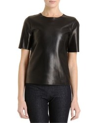 Barneys New York Leather Short Sleeve Shirt Black