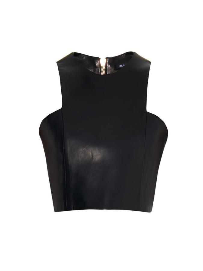 Balmain Cropped Leather Top 2 358, Black Leather Top