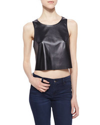 Neiman Marcus Cusp By Faux Leather Perforated Crop Top Black
