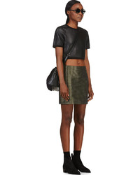 Denis Gagnon Black Grained Leather Cropped T Shirt